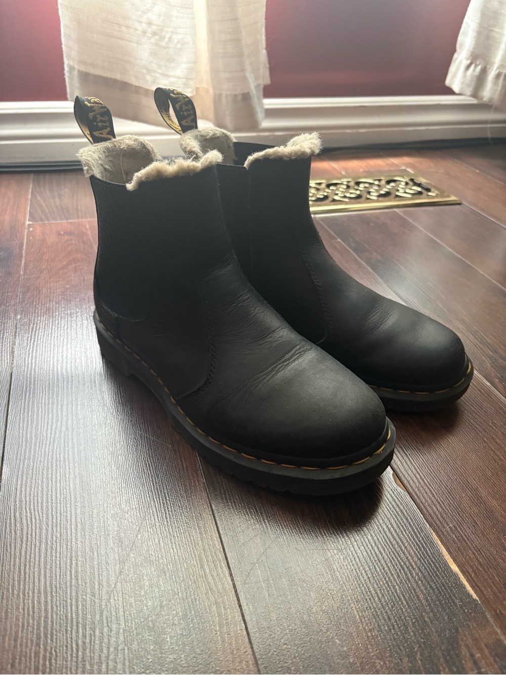 Dr. Martens Black Leather Chelsea Ankle Boots with Shearling Trim